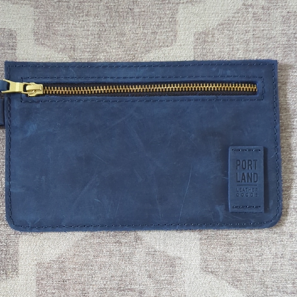Portland Leather Navy Blue Clutch with Gold Zipper - Picture 2 of 7